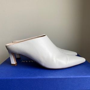 Stuart Weitzman Mira white leather mules